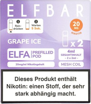 ELFBAR ELFA Pod Grape Ice 20mg/ Nikotin 2er