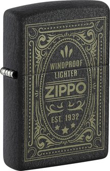 ZIPPO Black Crackle gelasert Antique Label 60007935