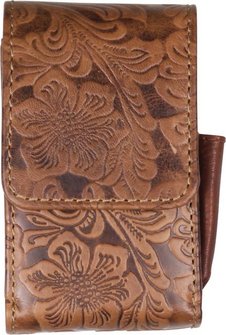 Zigaretten-Packungsetui Leder braun Flowerprint 85/100mm