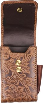 Zigaretten-Packungsetui Leder braun Flowerprint 85/100mm
