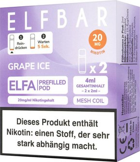 ELFBAR ELFA Pod Grape Ice 20mg/ Nikotin 2er