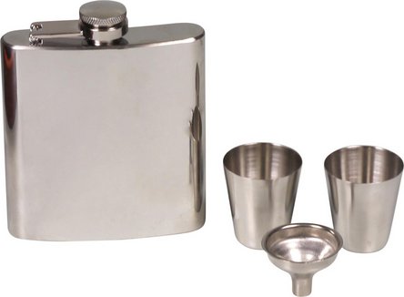 Flachmann-Set Edelstahl poliert in Holz-Geschenkbox  6oz/180