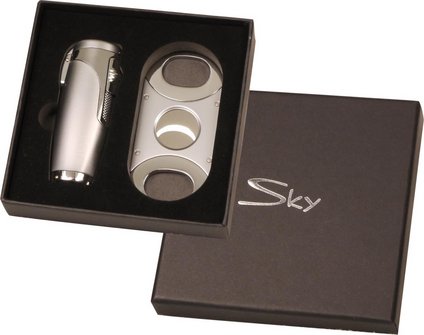 SKY 3-Flammen Jet-Fzg. und Zigarrenabschneider chrom