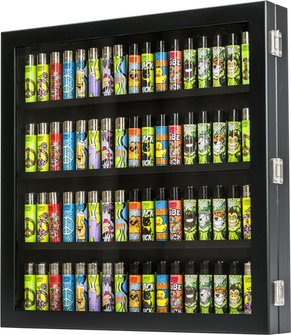 Sammlervitrine Holz schwarz f&uuml;r 72 Clipper-Feuerzeuge