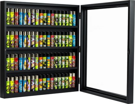 Sammlervitrine Holz schwarz f&uuml;r 72 Clipper-Feuerzeuge