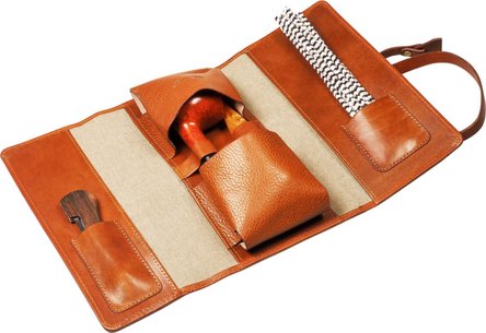 PASSATORE Pfeifen-Rollbeutel Canvas + Leder cognac 20cm/2er