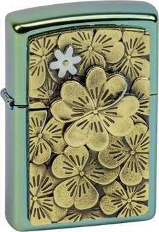 ZIPPO Teal poliert Plakette Trick Golden Clover/Leave Ha