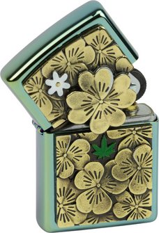 ZIPPO Teal poliert Plakette Trick Golden Clover/Leave Ha