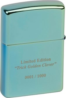 ZIPPO Teal poliert Plakette Trick Golden Clover/Leave Ha