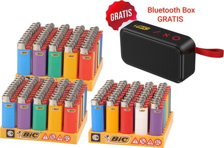 BIC-Paket Mini/Maxi Inh.150 Feuerzeuge +Bluetooth Box GRATIS