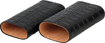Zigarren Schiebe-Etui Leder schwarz Krokopr&auml;gung  3er