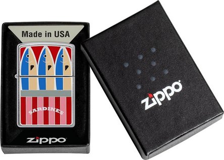 ZIPPO chrom geb&uuml;rstet Plakette Sardines 2008205