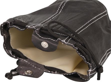 Zugbeutel Leder schwarz/Steppung mit Kautschukfutter
