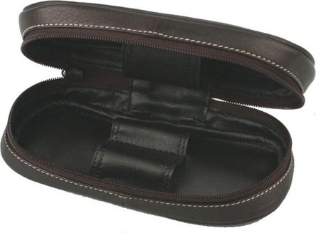 Pfeifentasche Leder schwarz/Metallemblem 2er
