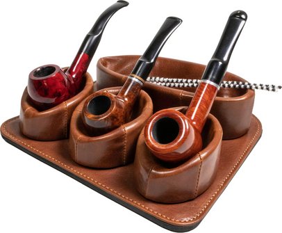 Pfeifenst&auml;nder Pantoffel Leder braun antik 3er/Ablagefach