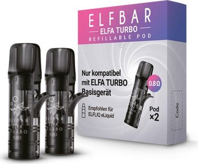 ELFBAR ELFA Turbo nachf&uuml;llbarer Pod 0,8 Ohm 2ml 2er Set
