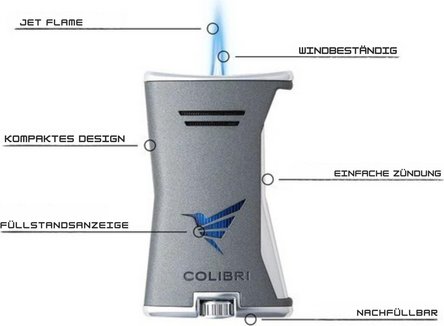 COLIBRI Feuerzeug Slim anthrazit/chrom  FZG. UNBEF&Uuml;LLT