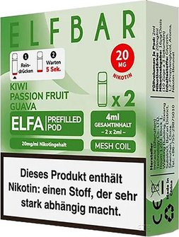 ELFBAR ELFA Pod Kiwi Passion Fruit Guava 20mg/ml Nik. 2er