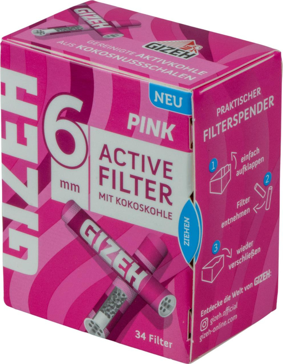 GIZEH PINK Active Filter - Smart Activated Carbon Filter 6 mm Diameter