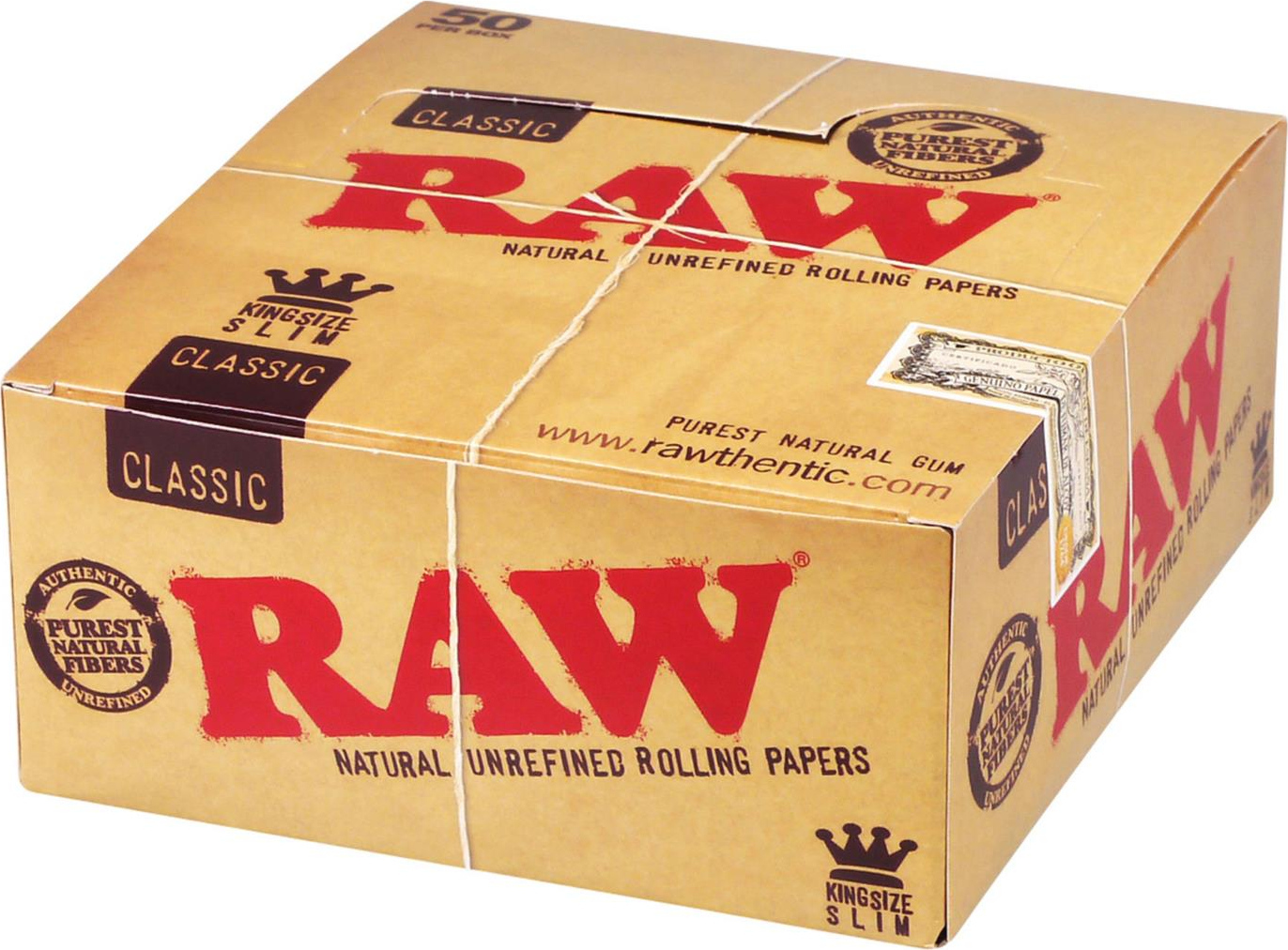 Box mit 50 Heftchen Raw Classic King Size Slim Zigarettenpapier
