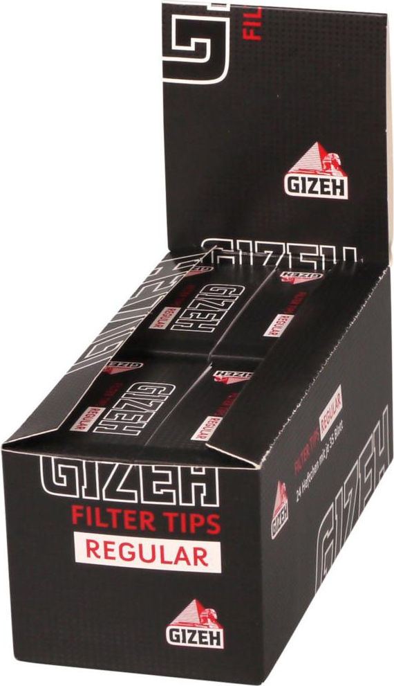 GIZEH Black Filter Tips Regular – 24 Heftchen Mit Je 35 Blatt (26x60 Mm) – Vorperforiert Für Einfaches Drehen